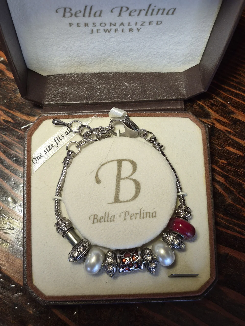 Bella Perlina Silver Charm Bracelet with Pink Accent Bead
